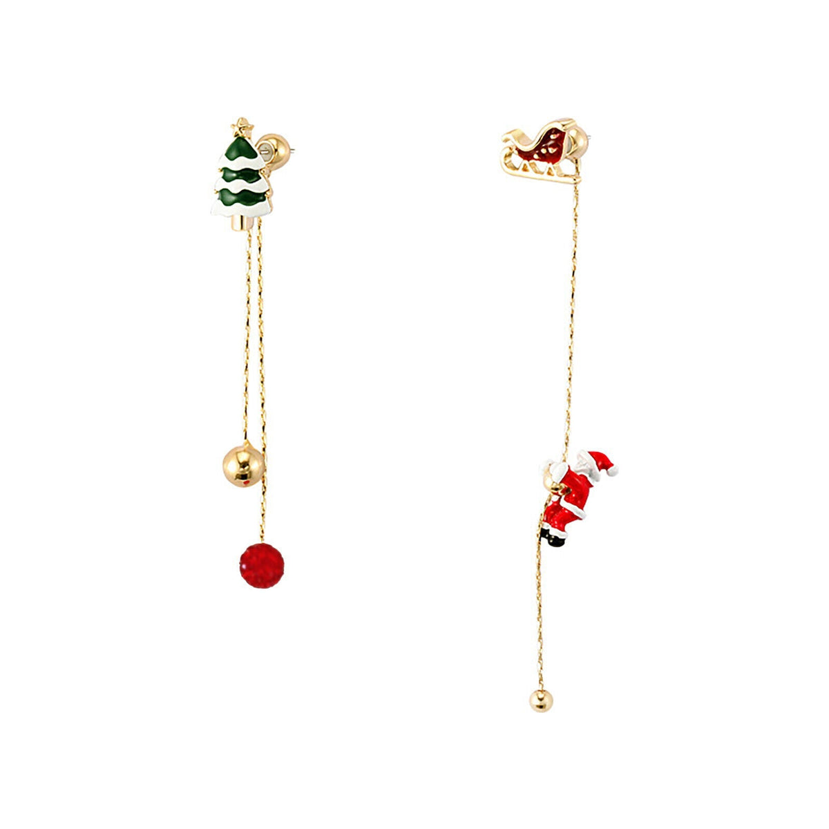 Santa Tassel Christmas Earrings with Tree or Snowflake Charm | Long 8 cm Dangle Festive Jewelry | Stainless Steel