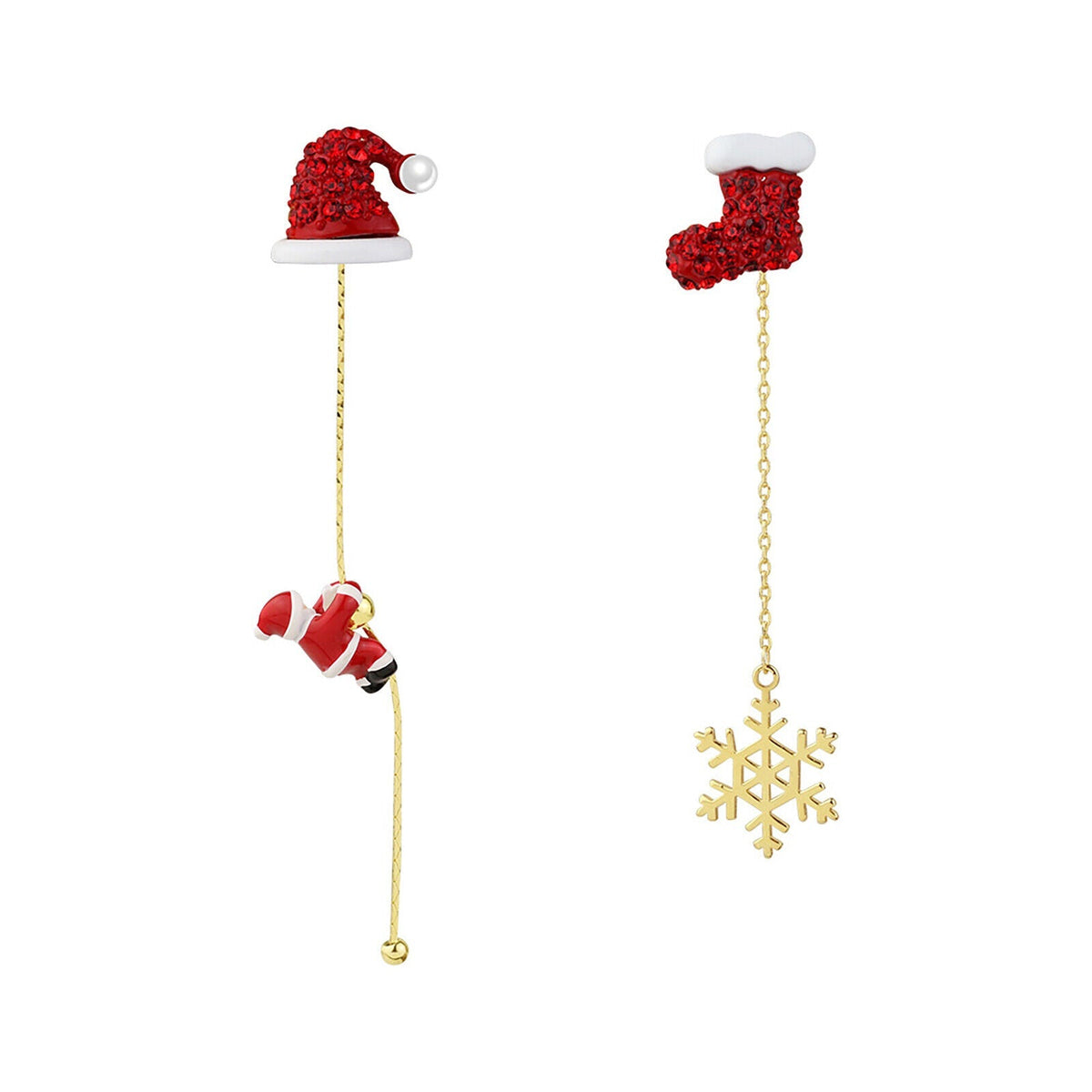 Santa Tassel Christmas Earrings with Tree or Snowflake Charm | Long 8 cm Dangle Festive Jewelry | Stainless Steel