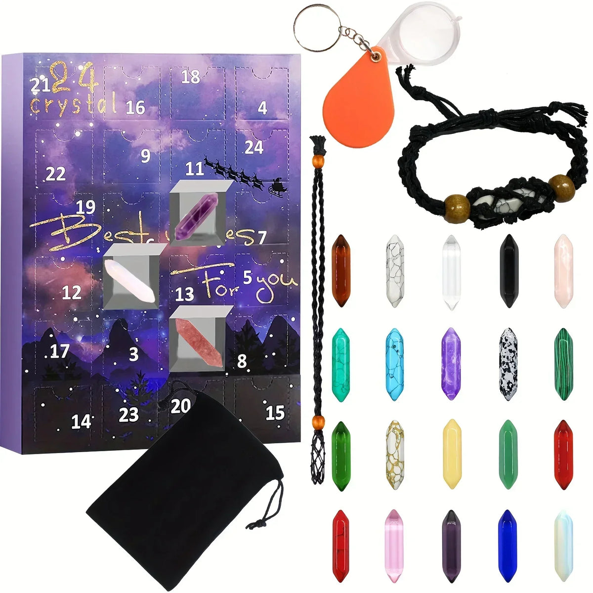 Gemstone Advent Calendar for Kids with 24 Crystals | Christmas Countdown in Four Designs | Educational Xmas Gift