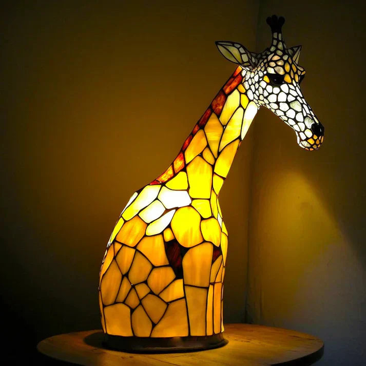 Table Lamp with Artistic Animal Base and Stained Glass Shade – Decorative Table Lighting