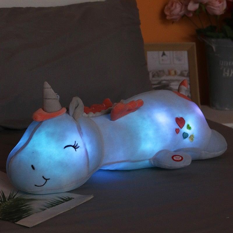 Glowing Unicorn Plush Toy, 60 cm, with a Color Changing LED Inside | Doubles as a Night Light or Pillow | Pink, Blue or White
