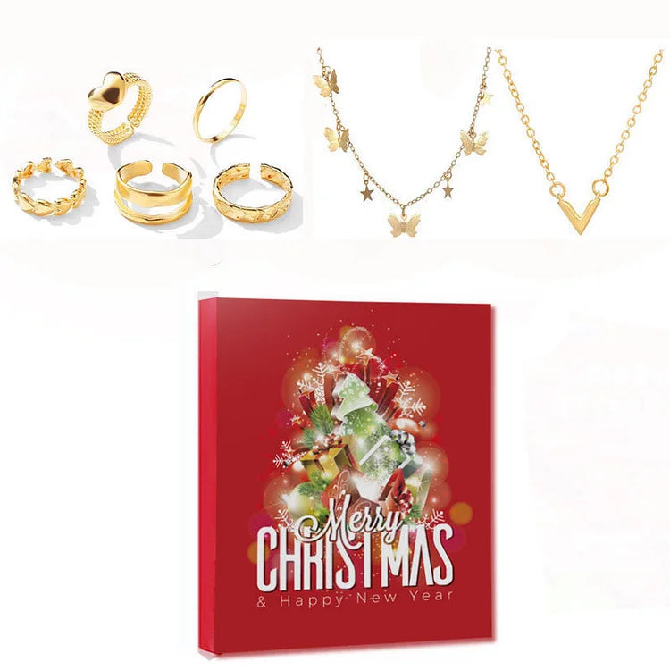 Jewelry Advent Calendar with 24 Pieces in Gold or Silver | Christmas Countdown for Women | Daily Necklace and Earrings
