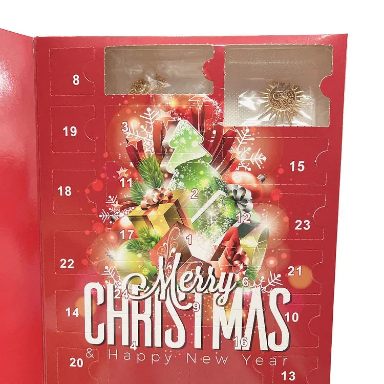 Jewelry Advent Calendar with 24 Pieces in Gold or Silver | Christmas Countdown for Women | Daily Necklace and Earrings