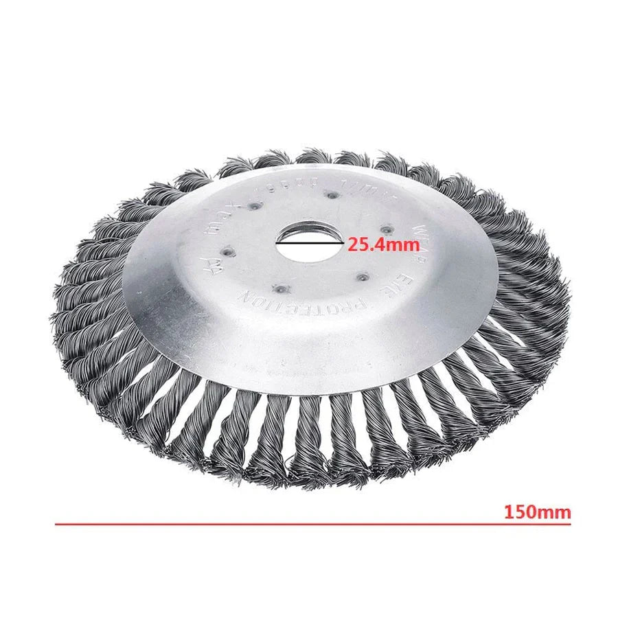 Steel Weed Brush Head for String Trimmer | 150 mm Wheel with 1 in Arbor Bore | Garden Edging Attachment, Machine Not Included
