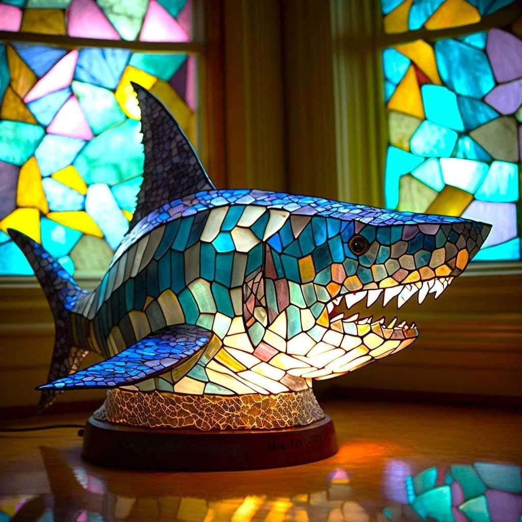 Table Lamp with Artistic Animal Base and Stained Glass Shade – Decorative Table Lighting