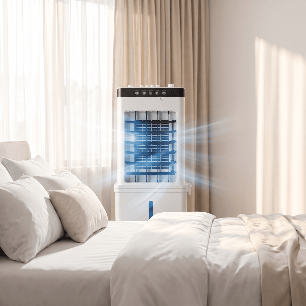 3-in-1 Mobile Air Cooler with Fan &amp; Humidifier | No Exhaust Hose, Rolling Wheels | Ice-Compatible Water Tank
