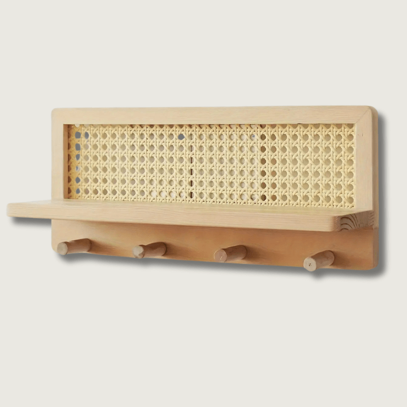 Wooden Wall Shelf with Hooks