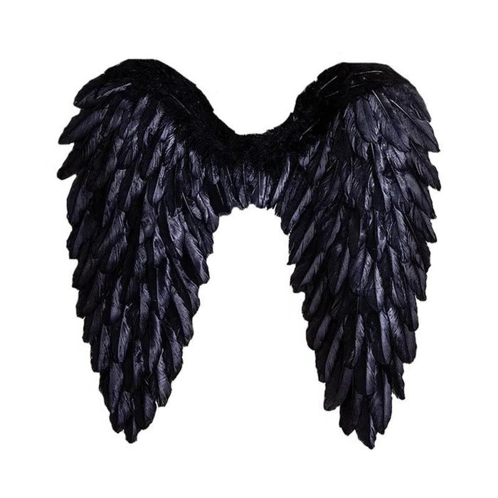 Black feathered angel wings for Halloween and cosplay