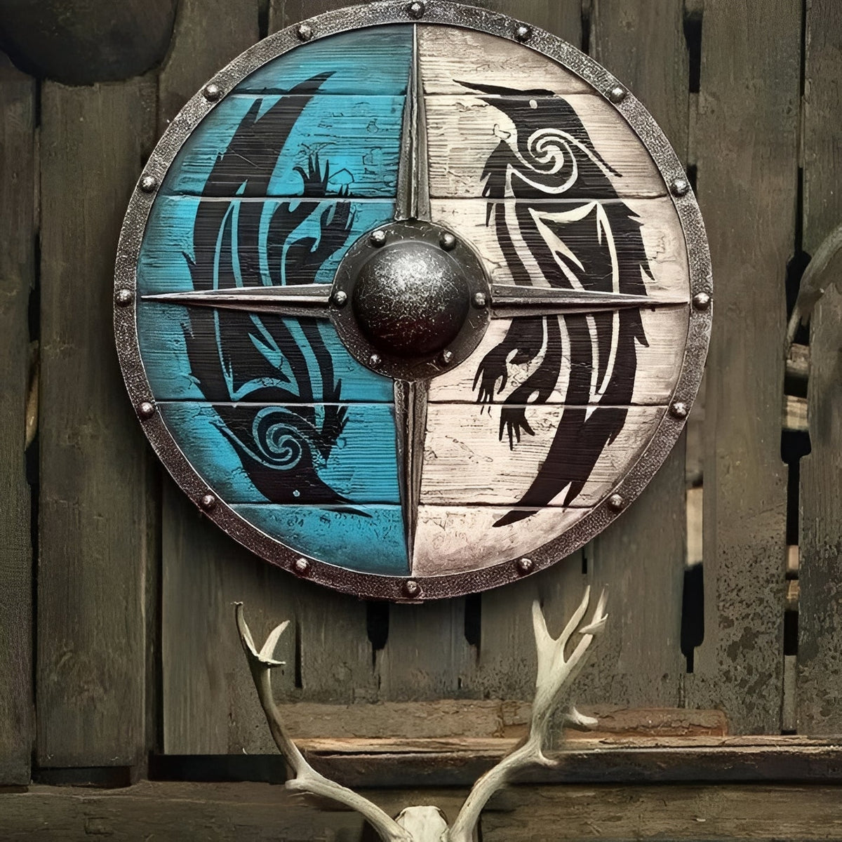 Compact Norse buckler shield used as a LARP accessory