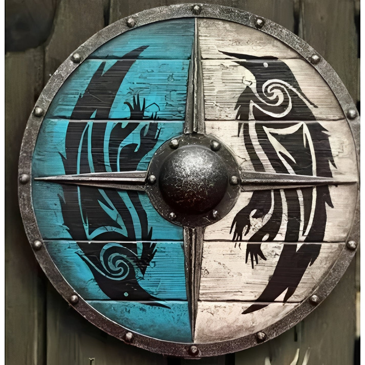 Raven bird design wooden Viking buckler shield