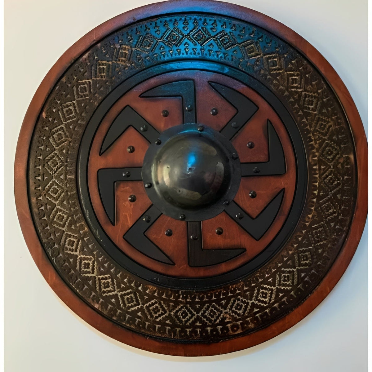 G type wooden Viking shield with distressed finish