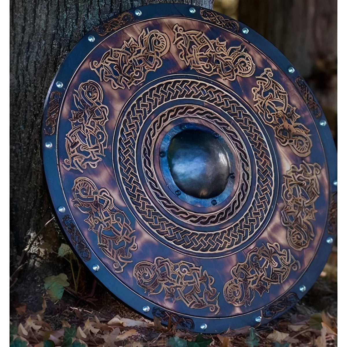 H style wooden Viking shield with distressed finish