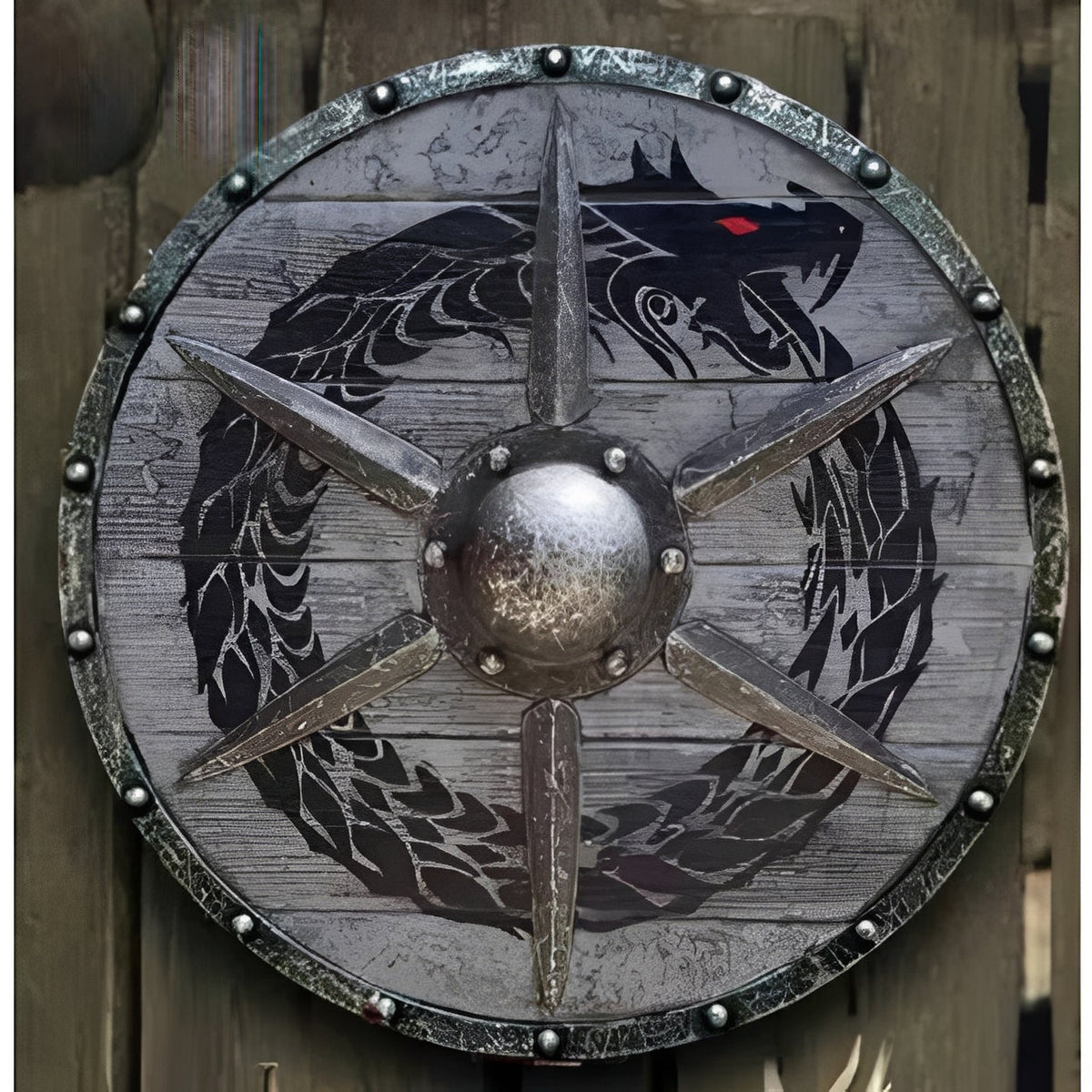Black dragon design Viking wooden shield