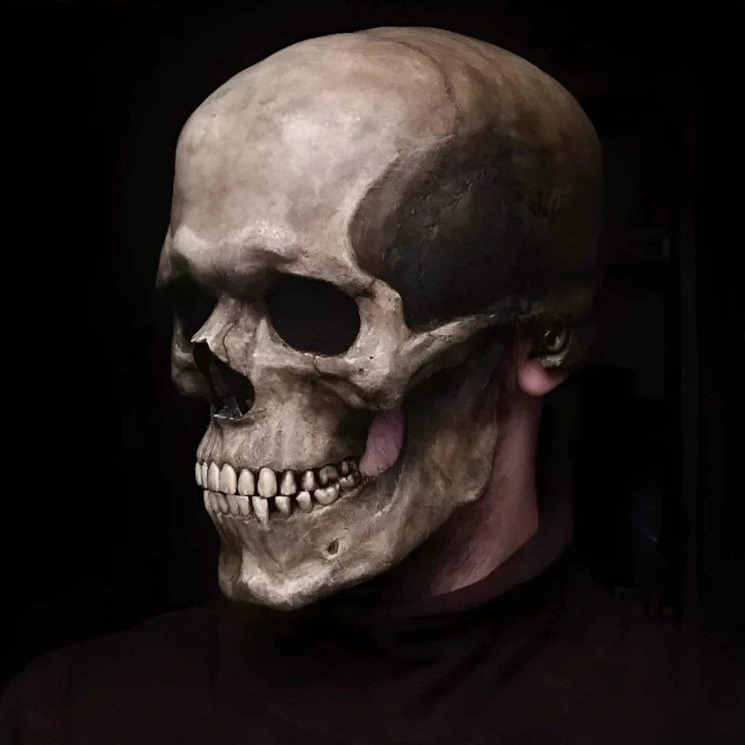 Full-Head Skull Mask with a Jaw That Moves When You Speak | Breathable Latex | Halloween Party Accessories