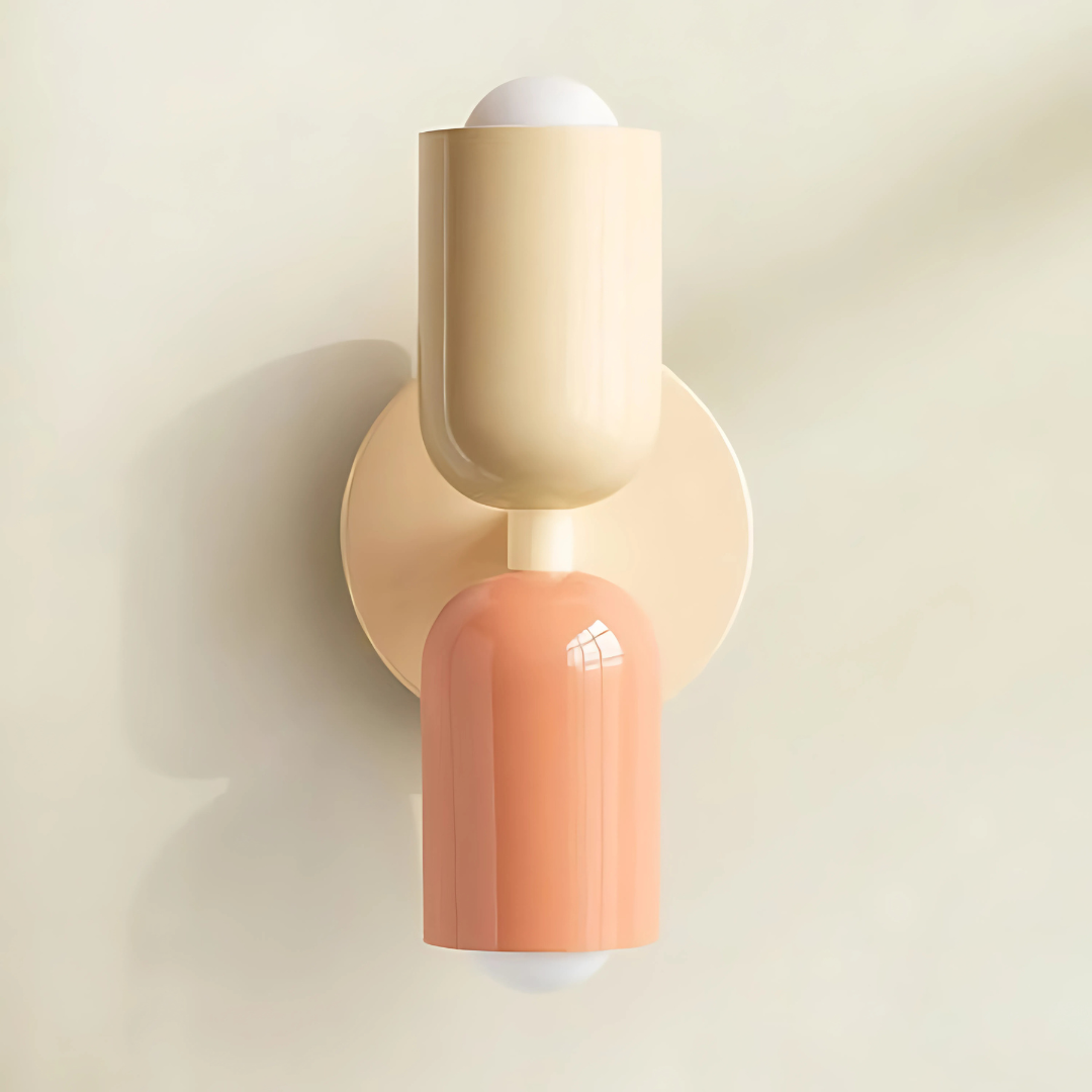 Modern Scandinavian Wall Sconce | Two Light Metal Fixture for Bedroom, Hallway or Living Room | 6 Color Combinations