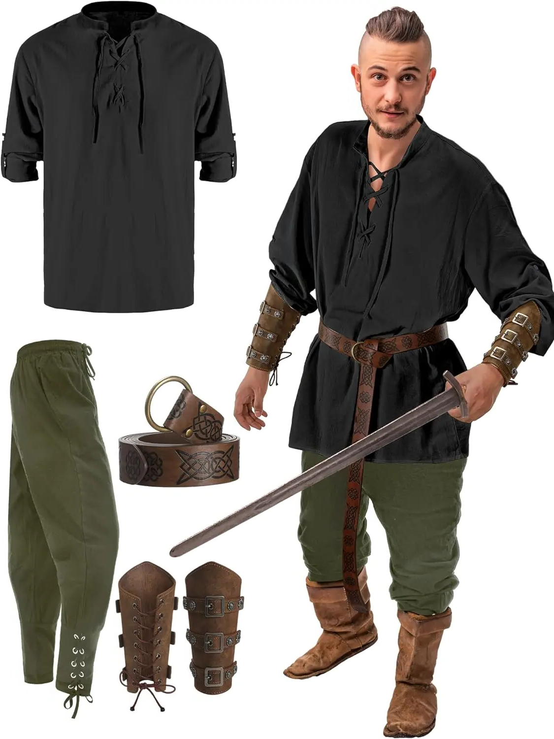 Cotton buccaneer costume outfit shown from the front