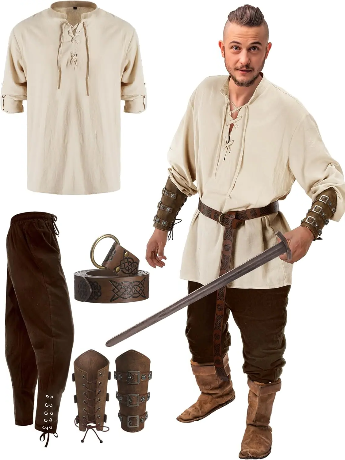 Pirate costume set shown in a brown color combination