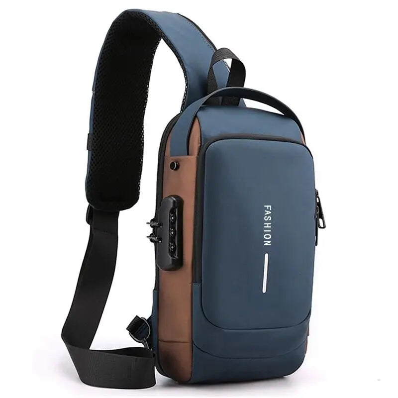 Anti Theft Crossbody Sling Bag with USB Charging Port | Water Repellent Chest Pack with Combination Lock