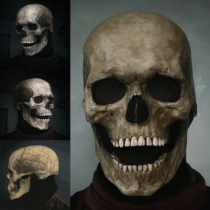 Full head latex skull mask shown from the front