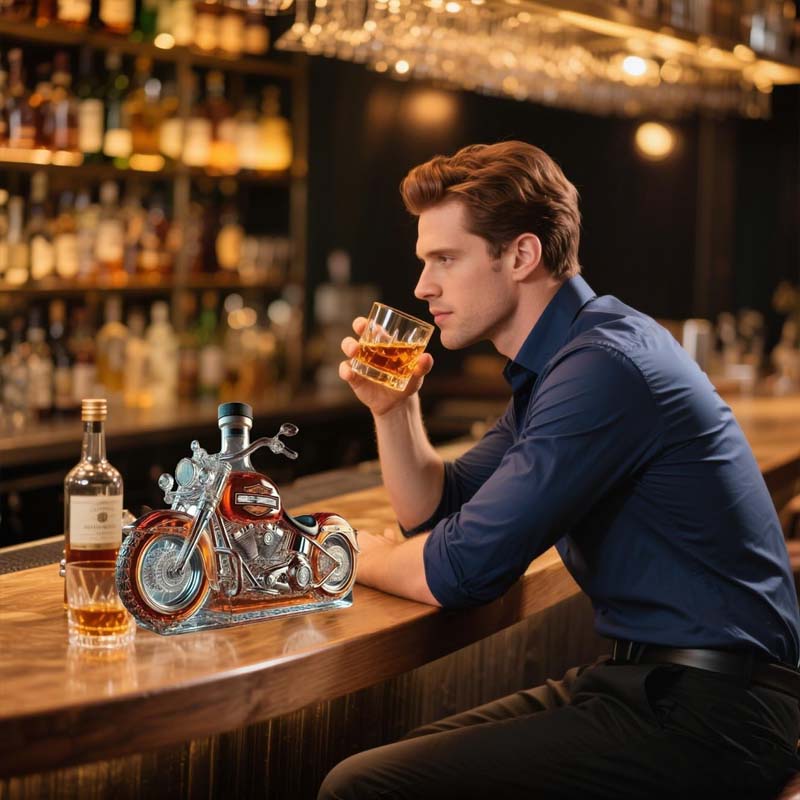 Motorcycle Whiskey Decanter Glass Bottle