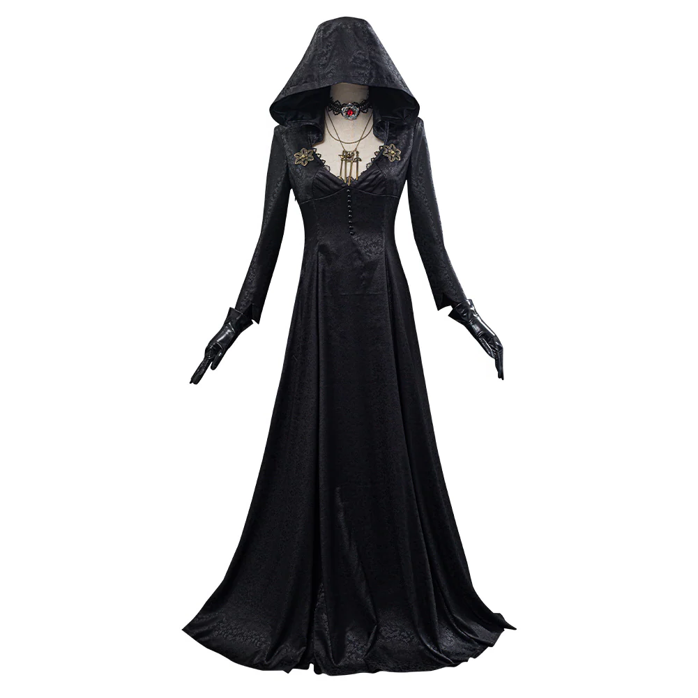 Vampire costume coat and dress shown with the matching neckband