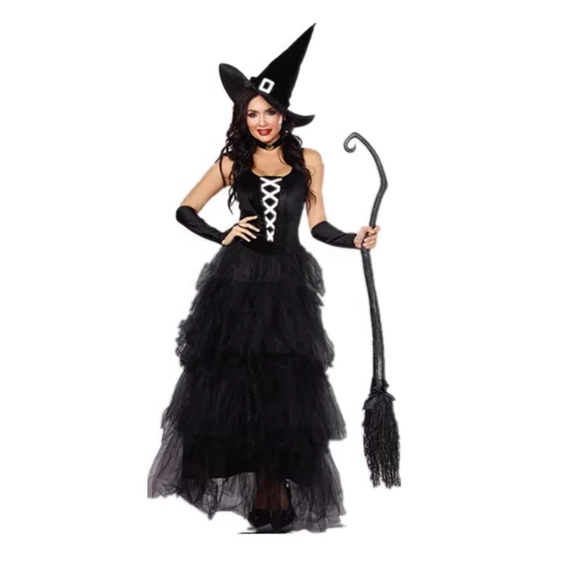 Witch costume style 1 with gloves, dress and pointed hat