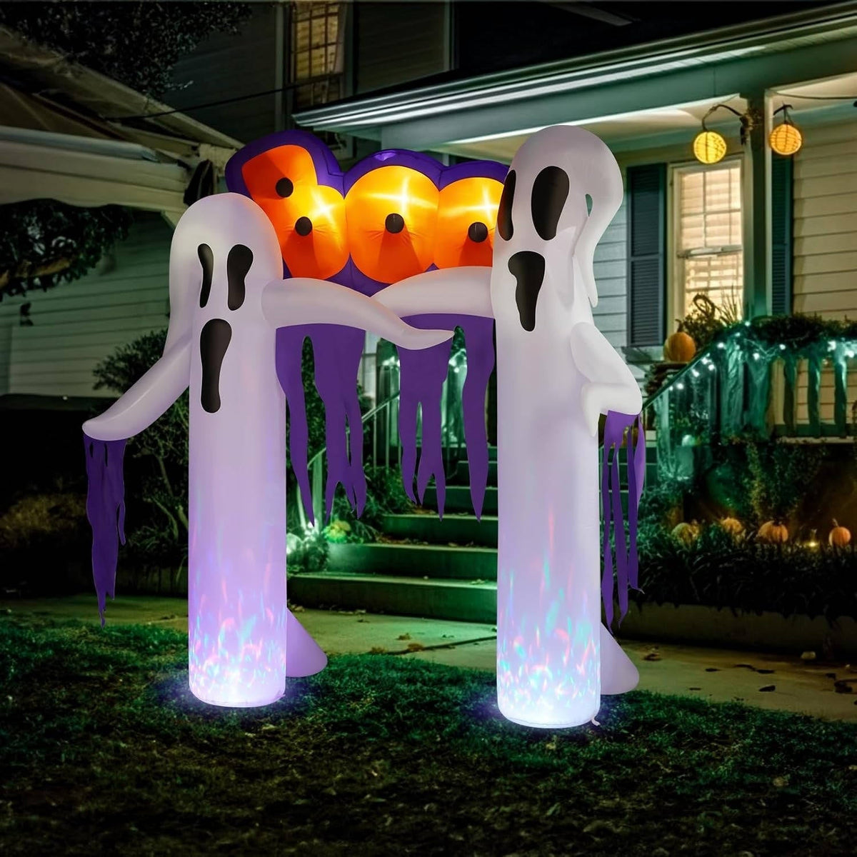 Full view of the 9.8 ft inflatable clown archway Halloween decoration