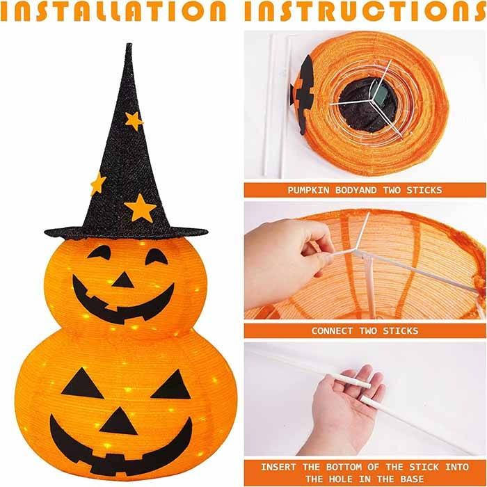 Collapsible pumpkin decoration folded flat for storage
