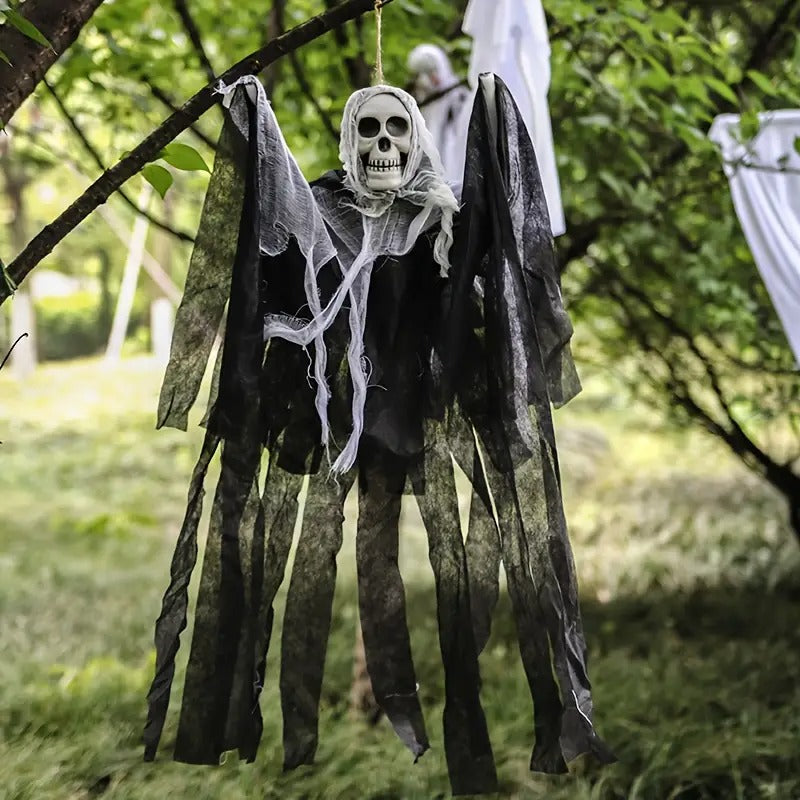 Weather resistant hanging skull decor for a porch