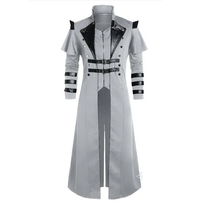 Mens Gothic Victorian Halloween Jacket | Polyester With Faux Leather Trim and 2 Inner Pockets | Black or Gray, S to 5XL
