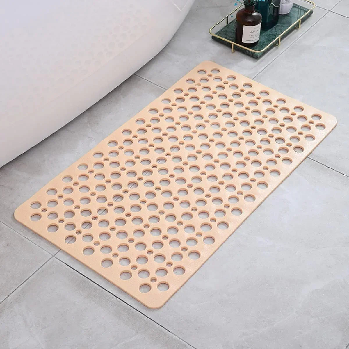 Shower Mat in PVC with TPE and Strong Suction Cups | Round Drain Holes Let Water Run Off Fast | Three Sizes, Six Colors