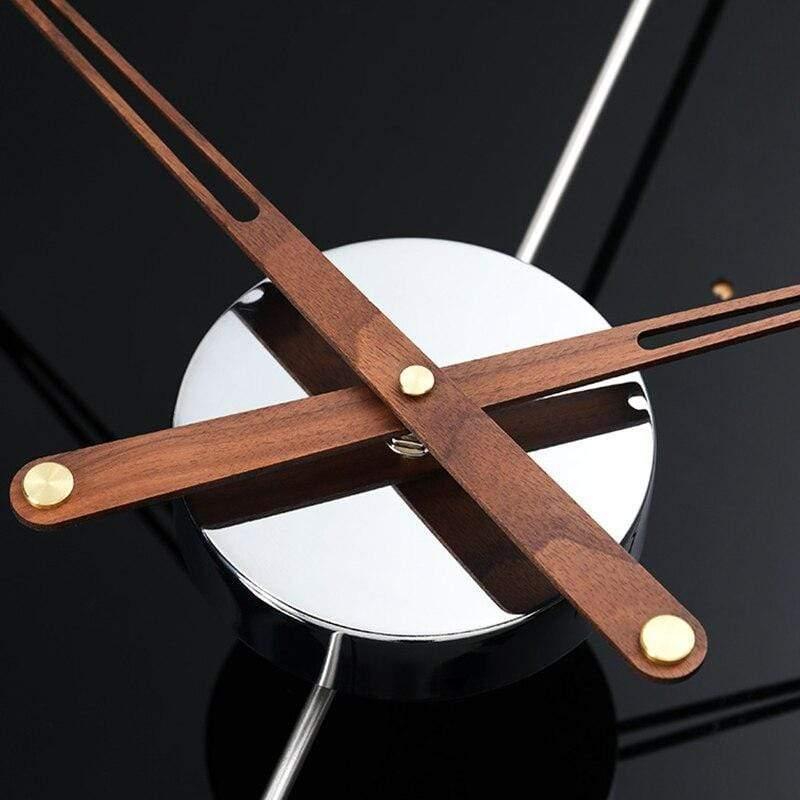 Oversized Wall Decor Clock with Wooden Hands and Brass Rivets | Open Metal Ring, No Numerals | 63 x 69 cm
