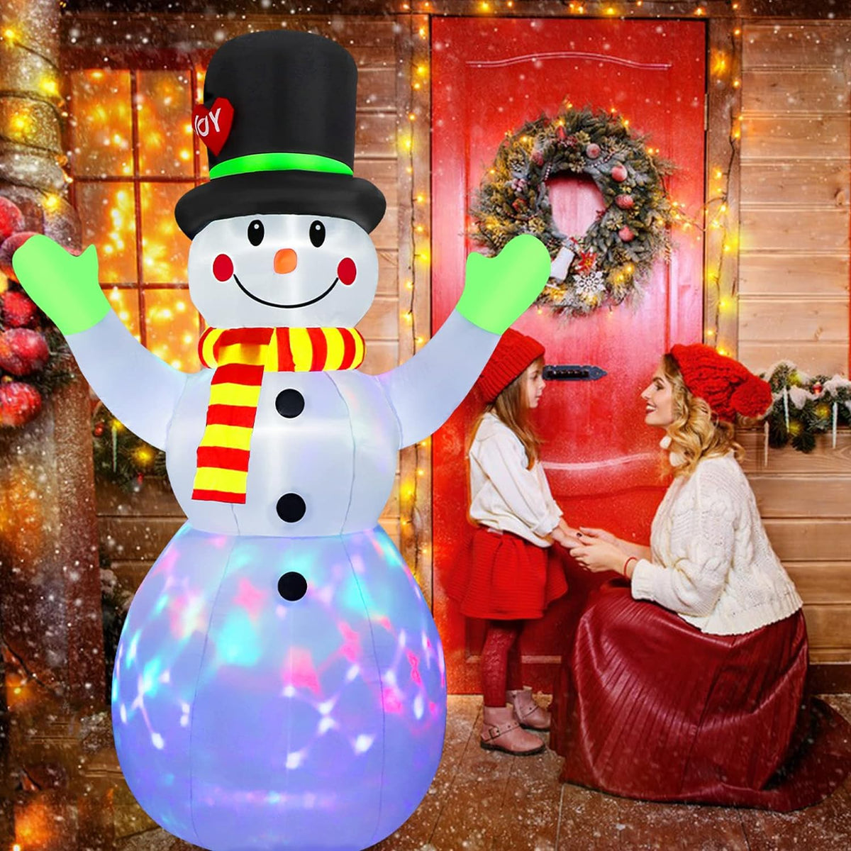 Inflatable Christmas Snowman 213 cm with LED Lights | Weather-Resistant Blow Up Yard Decorations | Gift Box Design