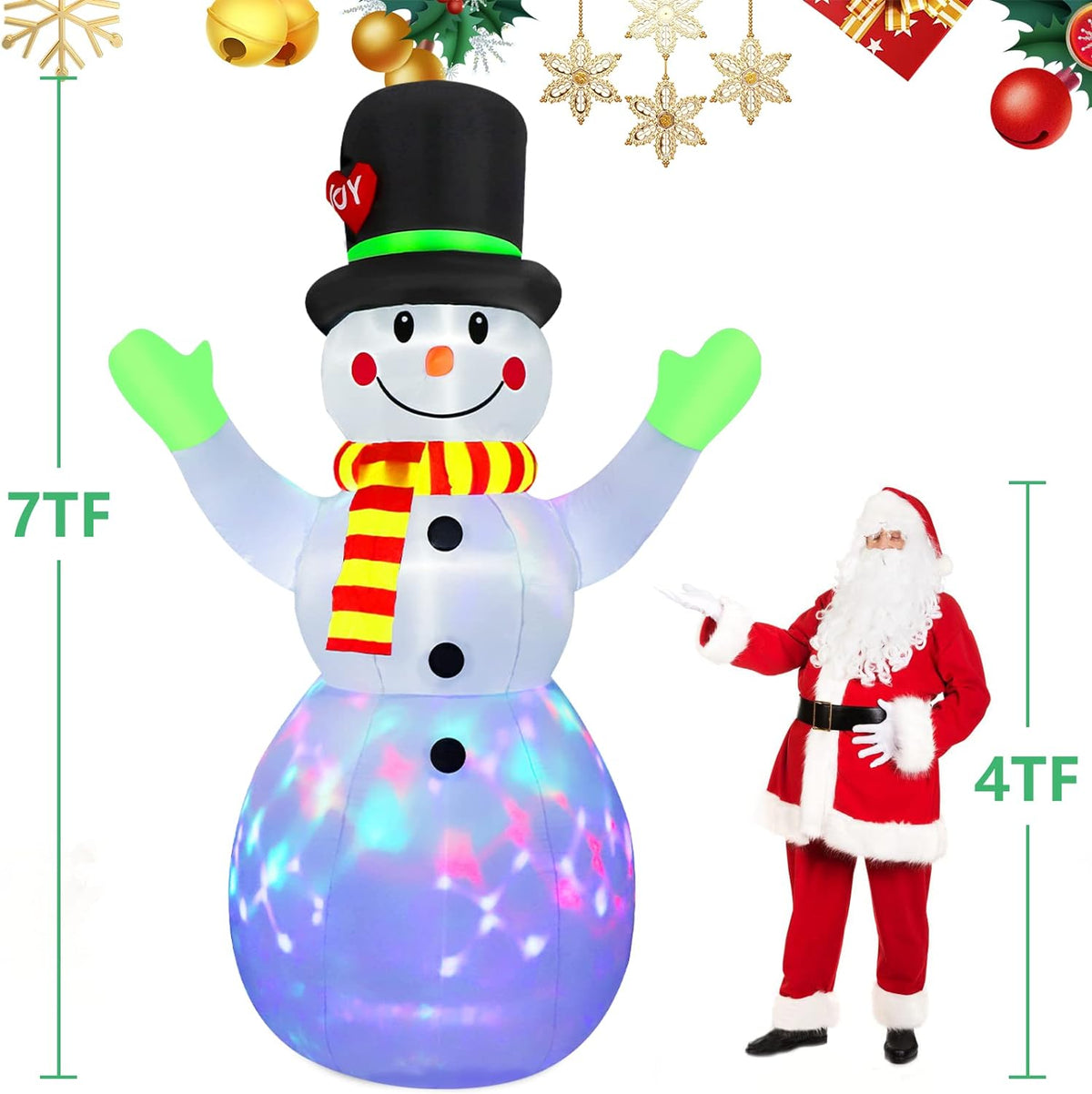 Inflatable Christmas Snowman 213 cm with LED Lights | Weather-Resistant Blow Up Yard Decorations | Gift Box Design