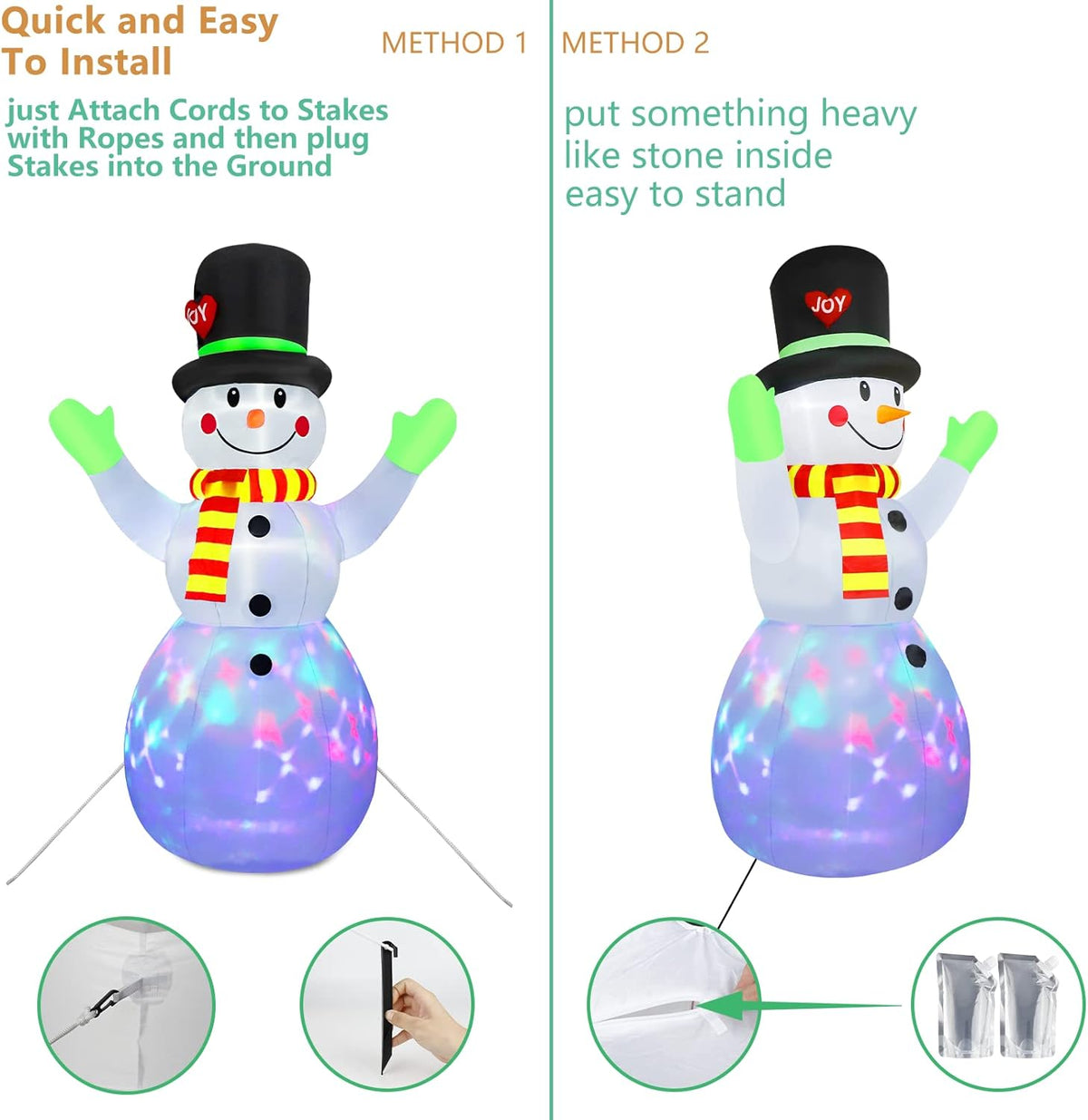 Inflatable Christmas Snowman 213 cm with LED Lights | Weather-Resistant Blow Up Yard Decorations | Gift Box Design