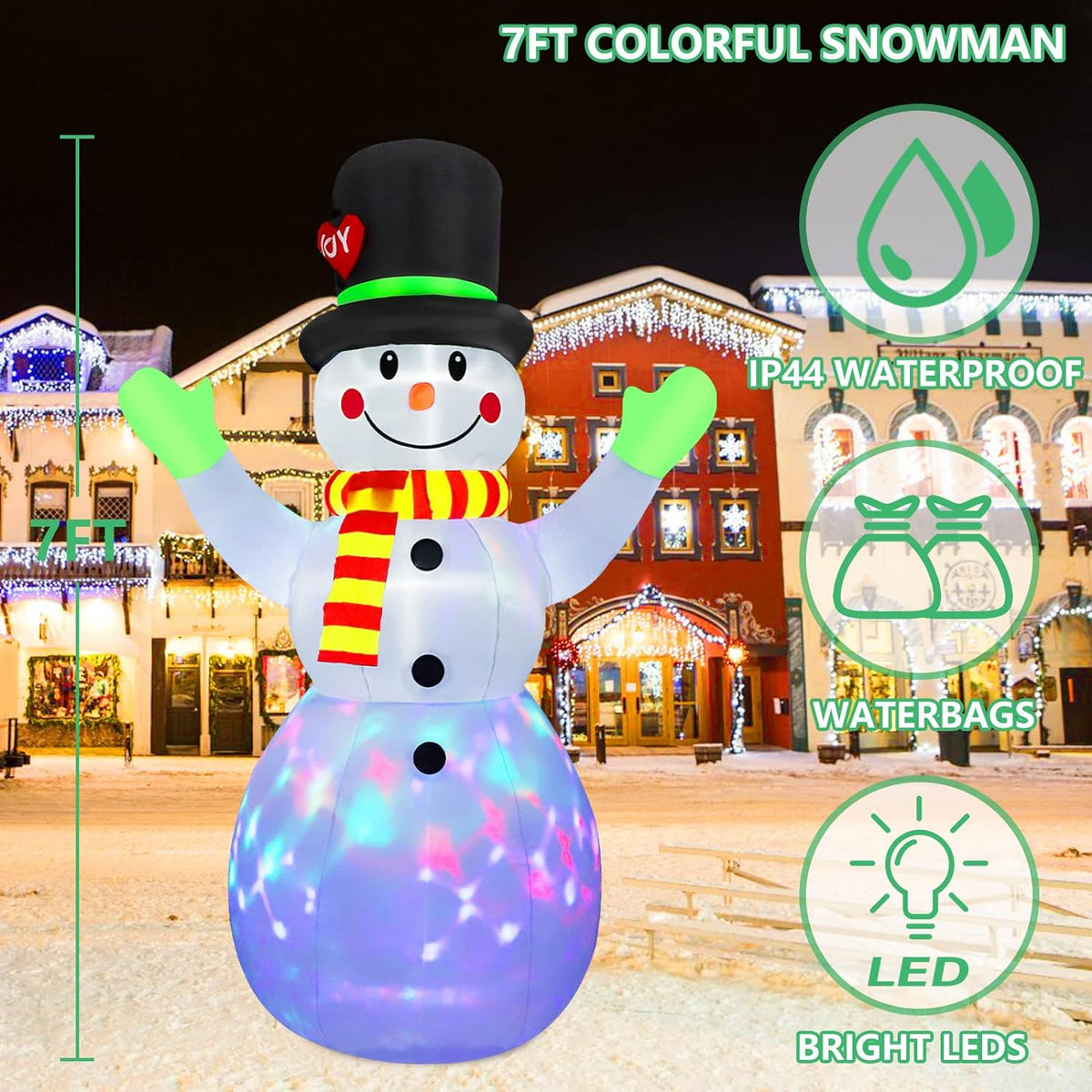 Inflatable Christmas Snowman 213 cm with LED Lights | Weather-Resistant Blow Up Yard Decorations | Gift Box Design