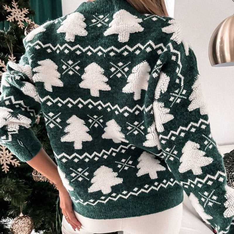 Christmas Sweater Women with Tree Motif in Red or Green | Soft Cosy Knitwear for Festive Parties | Sizes S to XL