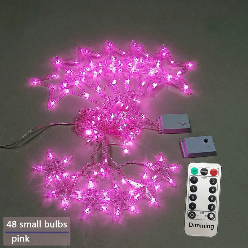 LED Star Curtain Christmas String Lights for Windows and Trees | Connectable Sets with Multiple Modes | Seven Color Choices
