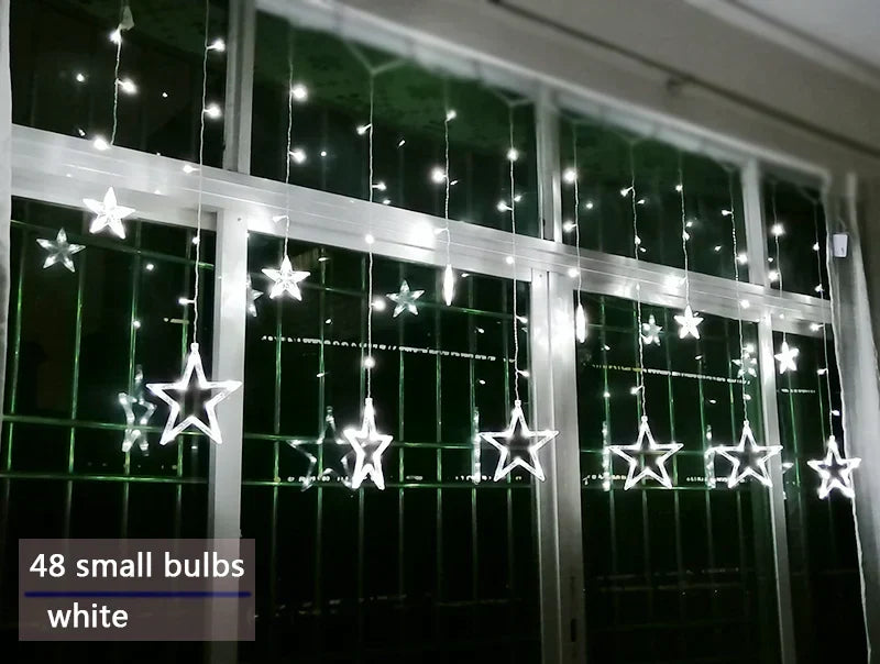 LED Star Curtain Christmas String Lights for Windows and Trees | Connectable Sets with Multiple Modes | Seven Color Choices