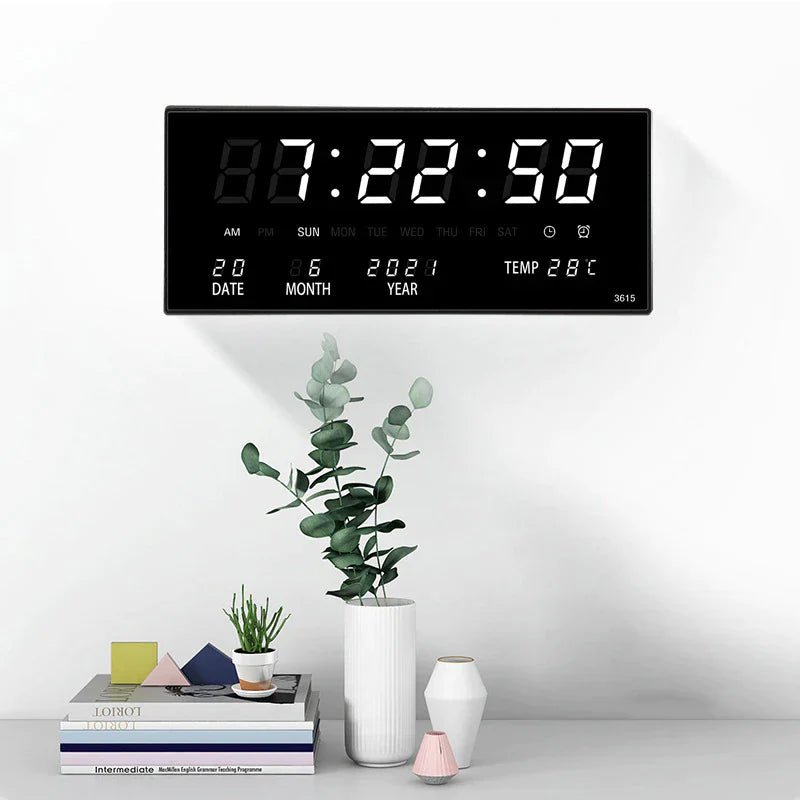 Digital Wall Clock with Mirrored LED Display | Time, Date, Temperature and Alarm | 14 x 6 in, 4 Colors