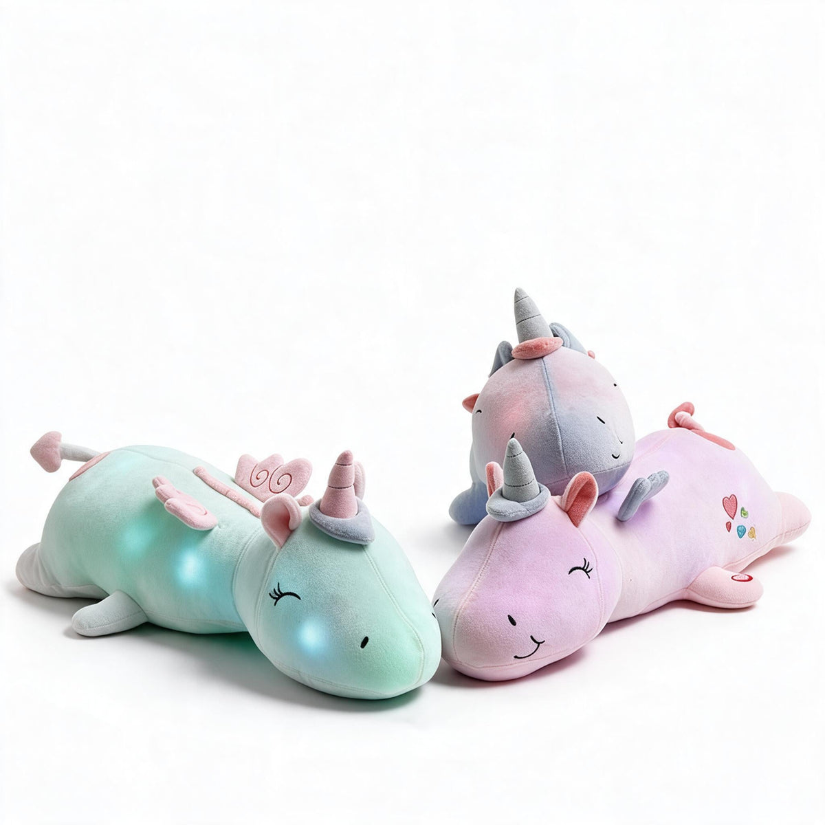 Glowing Unicorn Plush Toy, 60 cm, with a Color Changing LED Inside | Doubles as a Night Light or Pillow | Pink, Blue or White