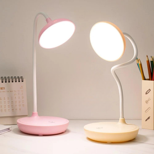 LED Desk Lamp with USB Charging and Touch Switch | Three Brightness Levels on an Adjustable Neck | Blue, Pink or White