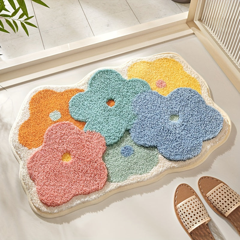 Floral Bath Mat with Non-Slip TPR Backing | Soft Absorbent Polyester Pile | 18 x 28 in | 4 Designs