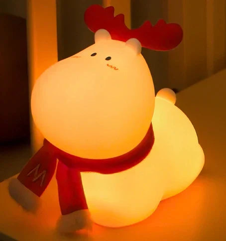 LED Reindeer Night Light with Soft Warm Glow | Rechargeable Christmas Lamp for Kids Bedroom | Portable Festive Decor