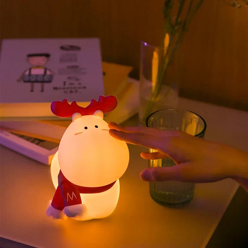 LED Reindeer Night Light with Soft Warm Glow | Rechargeable Christmas Lamp for Kids Bedroom | Portable Festive Decor