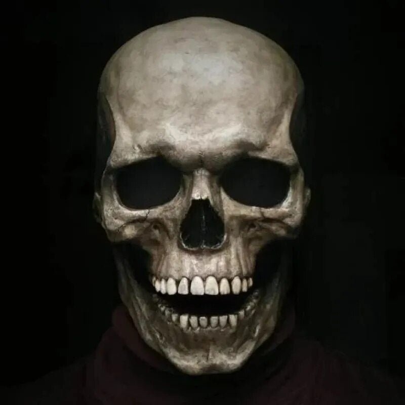Black full head skull mask with movable jaw for Halloween costumes