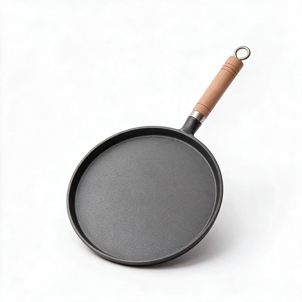 Cast Iron Skillet with a Wooden Handle | Flat Pan for Crepes, Pancakes and Fried Eggs | 8 or 10 Inch Sizes