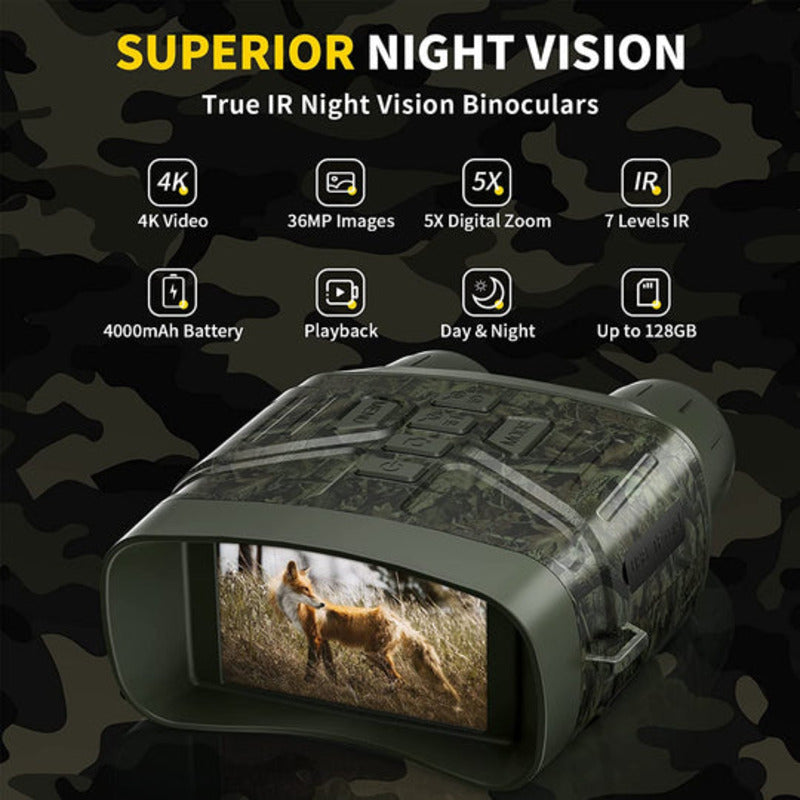 Digital Night Vision Binoculars with Infrared | 4K Video, 36MP Photos, 5x Zoom and a 3 Inch Display