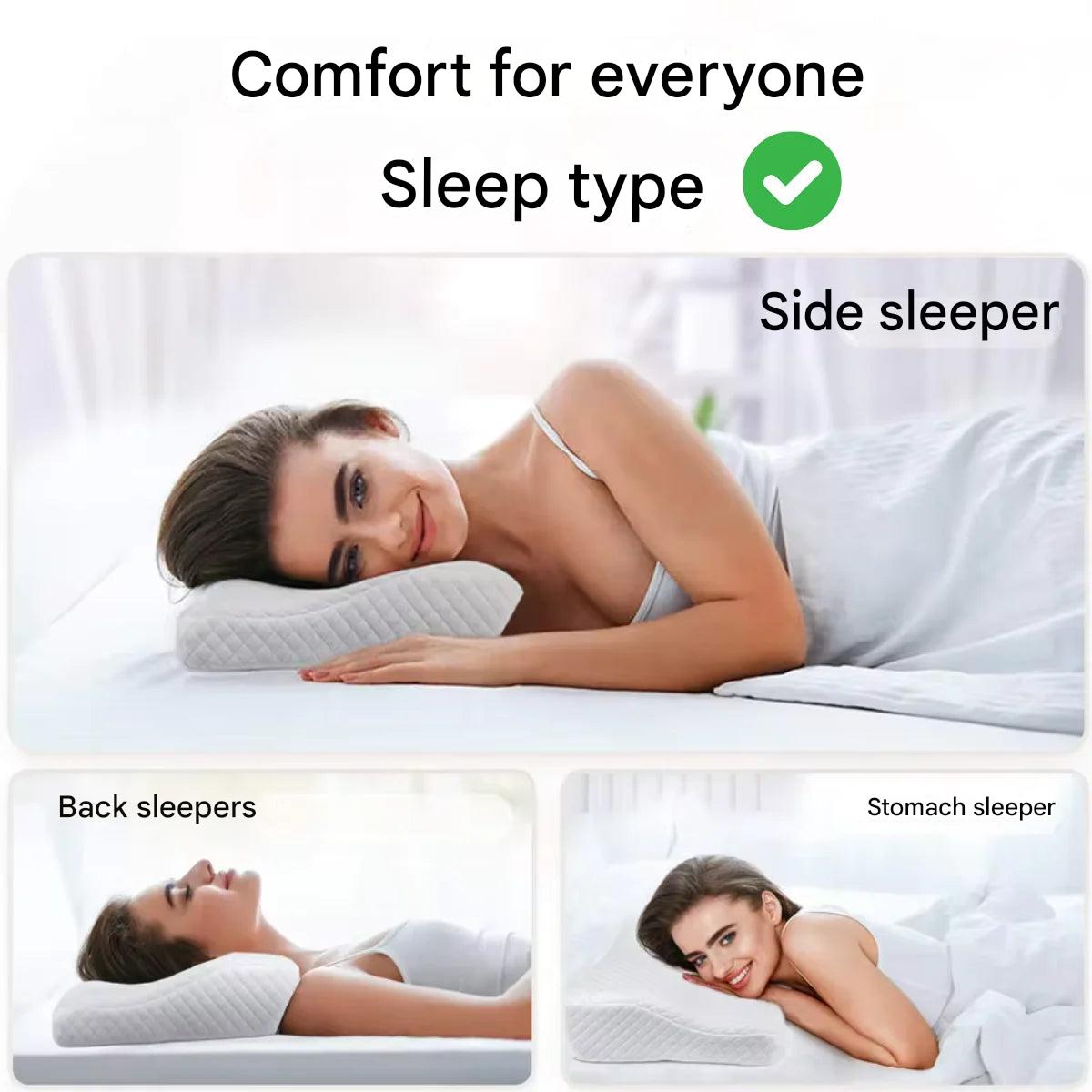 Curved Memory Foam Cervical Pillow for Back, Side and Stomach Sleepers | Breathable Washable Cover | 20 x 12 in