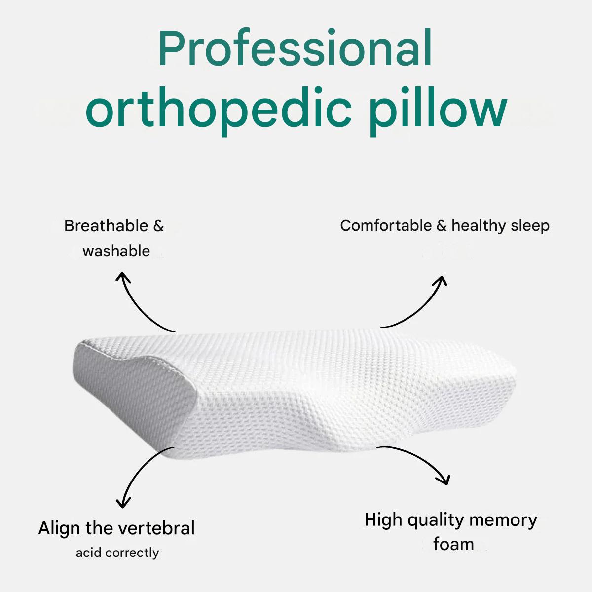 Curved Memory Foam Cervical Pillow for Back, Side and Stomach Sleepers | Breathable Washable Cover | 20 x 12 in
